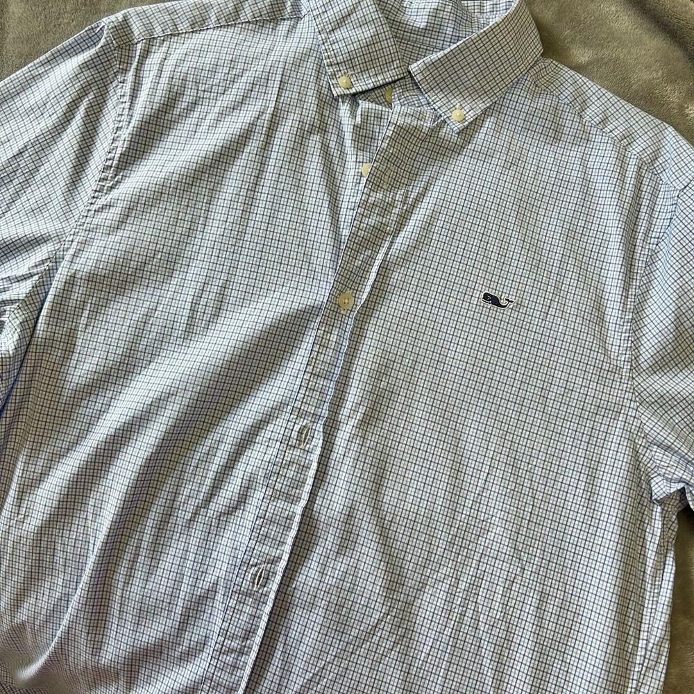 Vineyard Vines Men's Blue and White Plaid Shirt